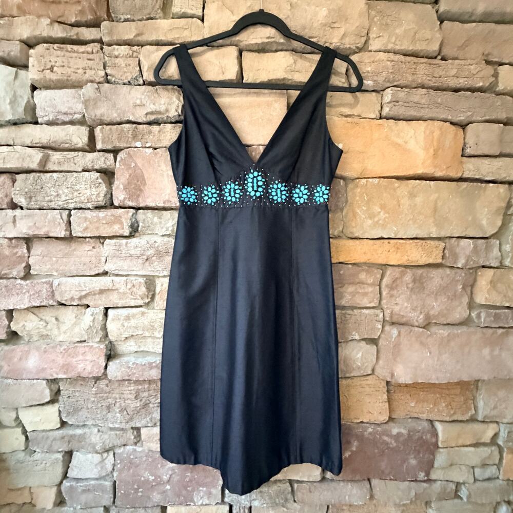NEW VTG Shelli Segal 2 100% Silk Bead Embellished Black V-Neck Babydoll Dress